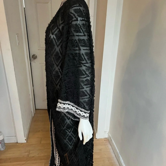 By ESQ One Size Sheer Black Kimono Coat Throw Robe Beach Bohemian - Picture 3 of 11